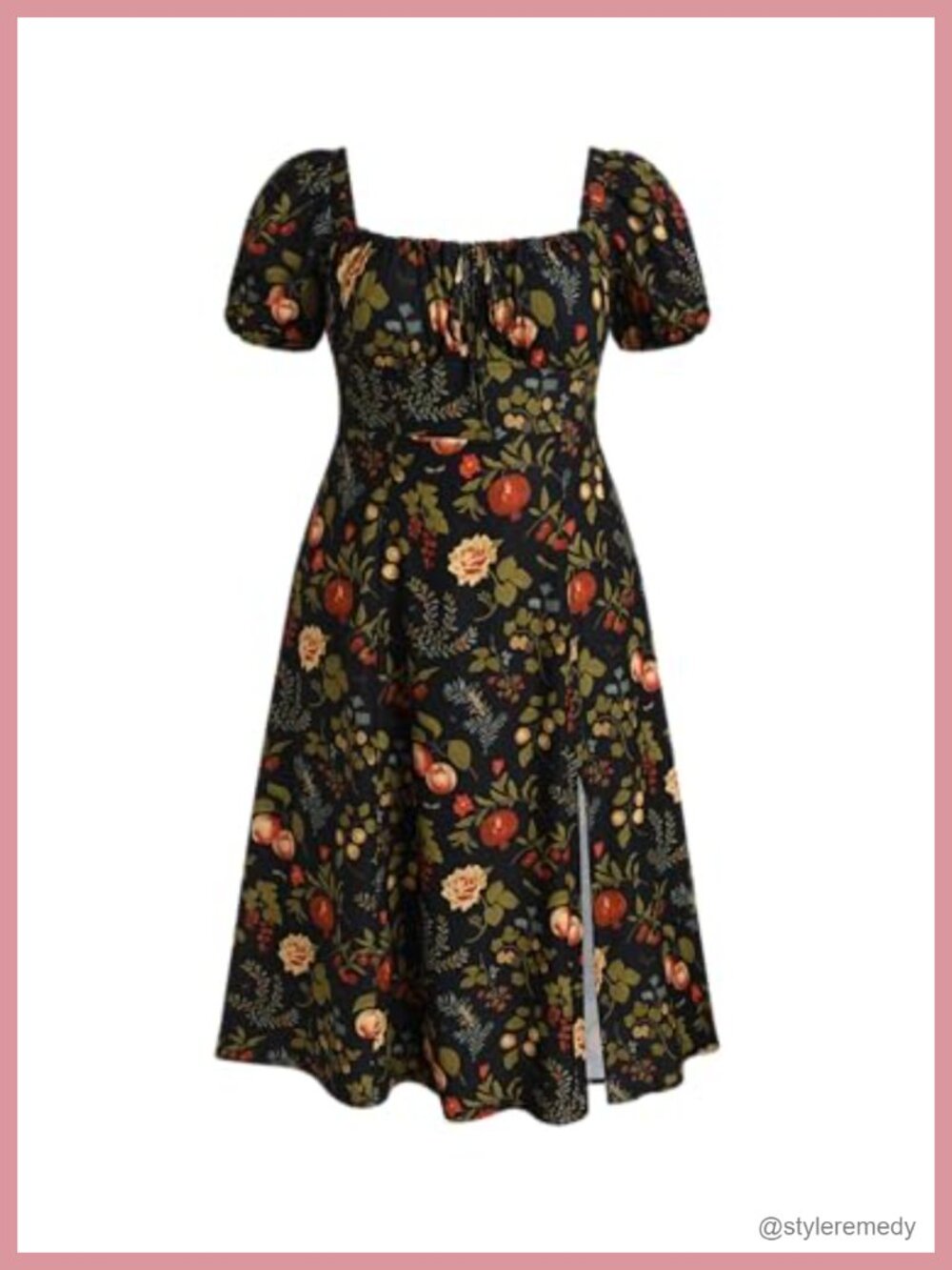 Plus Size Midi Dress Floral Square Neck Puff Sleeve Summer Casual